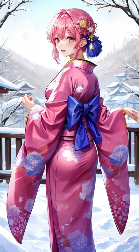 1 moon　Kimono　Yuki　Yuki景色　花魁　Yukiだるま追加　Hair colorpink　Dazzling　A Japanese style　snowscape