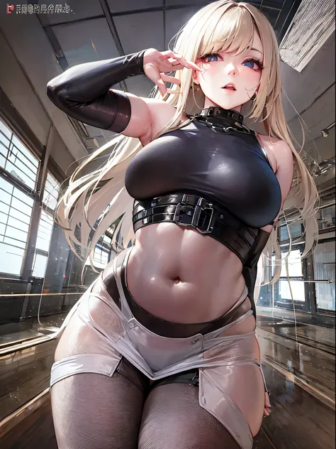 top-quality、realistic touch,high-detail、photoRealstic、thin-waist、captive beauty、big eye、solid platinum-blonde eyelashes、platinum-blonde、full body Esbian、Sparkling eyes, cheeks flushed、thin-waist、In the classroom of  the school、She is in estrus、cocky expres...