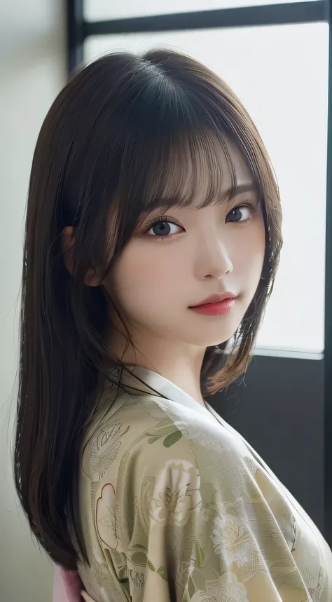 (Kimono)、(33yo)、inside in room、(top-quality,masterpiece:1.3,超A high resolution,),(ultra-detailliert,Caustics),(Photorealsitic:1.4,RAW shooting,)Ultra-realistic capture,A highly detailed,high-definition16Kfor human skin、 Skin texture is natural、、The skin l...