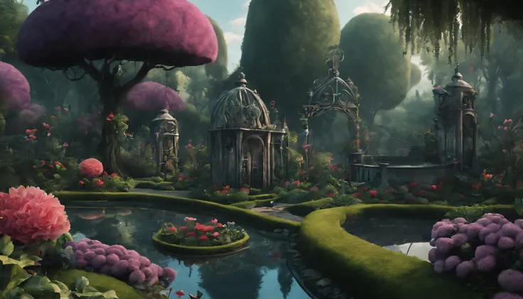 tropical garden，Gotik，tim burton movie style