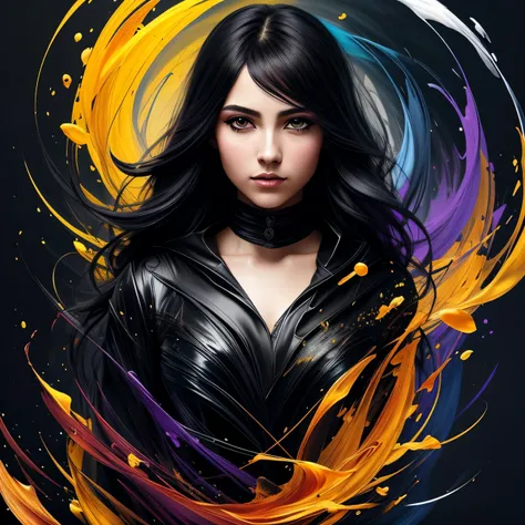 Colorful beautiful girl: a persian girl 28-years old, messy hair, oil painting, nice perfect face with soft skinice perfect face, blue yellow colors, light purple and violet additions, light red additions, intricate detail, splash screen, 8k resolution, ma...