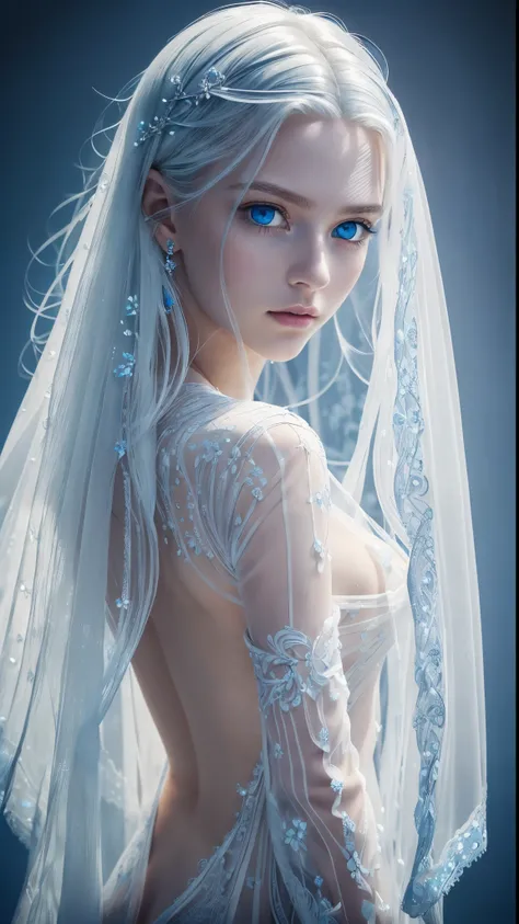 8k full body shot of beautiful white-haired 18 year old girl, (intricate, sheer, transparent, translucent,(no clothes:1.2)), intricate, beautifull face, elegant, highly detailed, digital hyperrealistic photography, hyperrealistic photography filigree, shyn...