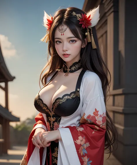 (8k, RAW photo:1.2),best quality, ultra high res,dramatic angle,(fluttered detailed color splashs), (illustration),(((1 girl))),(long hair),(rain:0.9),(hair ornament:1.4),there is an ancient palace beside the girl,chinese clothes,(focus on), color Ink wash...