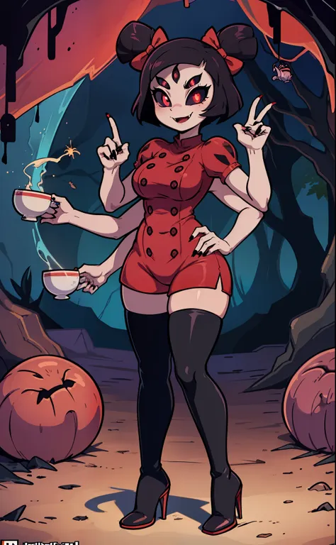 [muffet_(undertale)], [uploaded to e621.net; (napalm_express), (iseenudepeople)], ((masterpiece)), ((HD)), ((High definition)), ((detailed shading)), ((solo portrait)), ((full body)), ((front view)), ((beautiful render art)), ((monster girl)), {(spider gir...