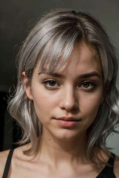 silver hair portrait of photography of a 20yo woman, perfect face