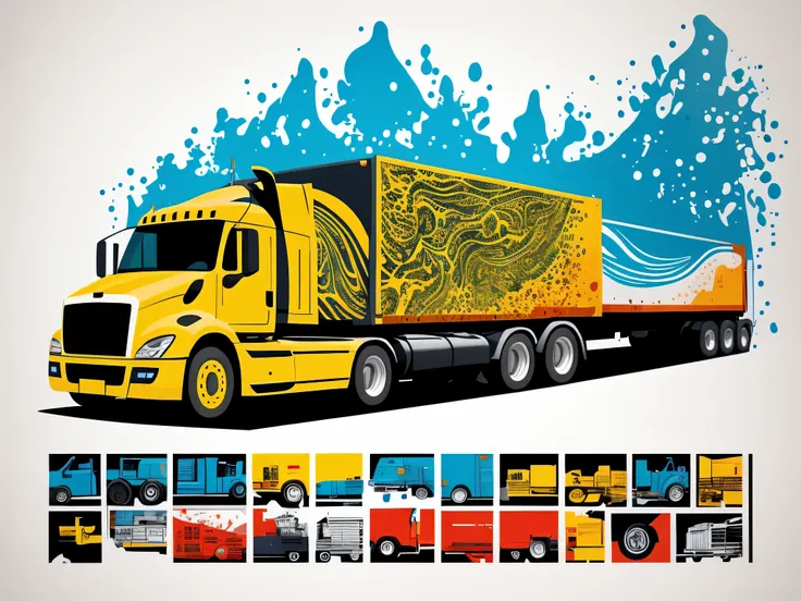 cab-over euro semi truck vector graphic Dripping, incredibly high
details, 16k, colorful, t-shirt design, incredibly Brillant
dripping high details --v 5