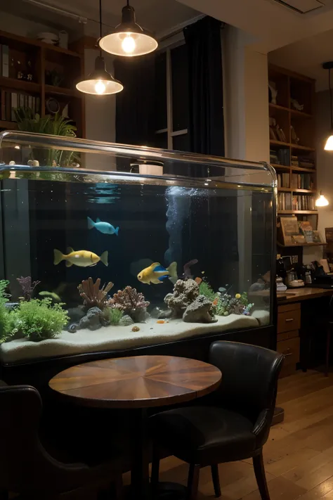 Aquarium themed book cafe