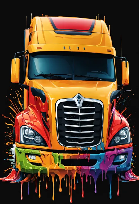 cab-over euro semi truck vector graphic Dripping, incredibly high
details, 16k, colorful, t-shirt design, incredibly Brillant
dripping high details --v 5