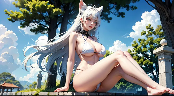 Best quality at best，nabel，比基尼，hand on her own chest，The halo，full bodyesbian，wide blue eyes，Raised sexy，8K，，Beth，By the beach，with her mouth open,Open your legs,cute big breasts鼻子,cute big breasts，The mouth is relatively large,The legs are relatively long...