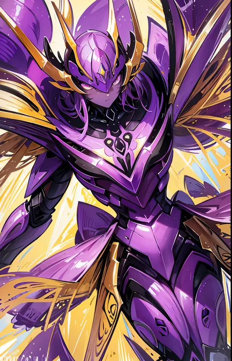 Purple ants wearing various forms of golden and purple armor，Looks mighty and chilling，Extremely powerful，Powerful energy