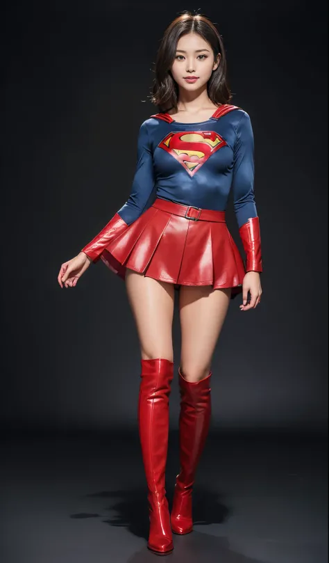 No background、Are sleeping、lying back on、(((Wear black tights on your beautiful legs.)))、(((Grow legs、tall、Legally express the beauty of your smile)))、((((Make the most of the original image)))、(((Supergirl Costume)))、(((beautiful hairl)))、(((Suffering)))、...