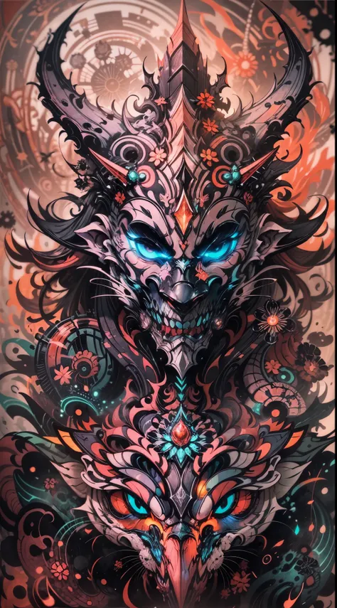 Explosive, otherworldly painting of a shape-shifting deity adorned with the elder scrolls series motifs and omnipresent, piercing eyes, a breathtaking amalgamation of fine art and captivating photo collage, mesmerizing poster design:: their appearance exud...