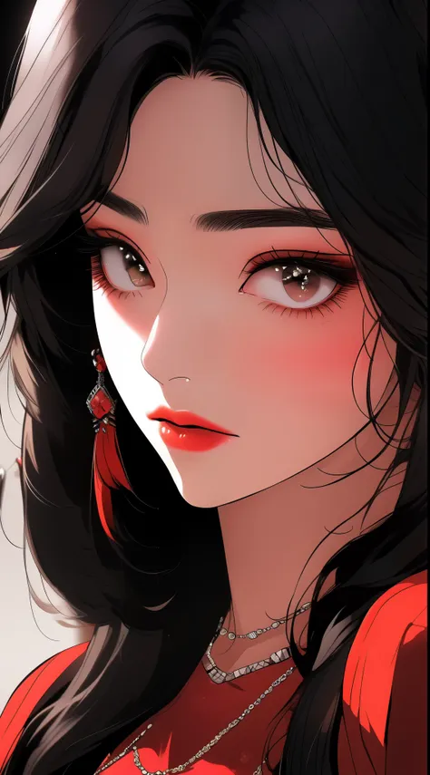 a close up of a woman in a red dress with a necklace, artgerm on artstation pixiv, sakimi chan, extremely detailed artgerm, saki...