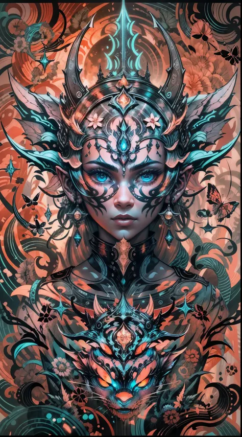 Explosive, otherworldly painting of a shape-shifting deity adorned with the elder scrolls series motifs and omnipresent, piercing eyes, a breathtaking amalgamation of fine art and captivating photo collage, mesmerizing poster design:: their appearance exud...