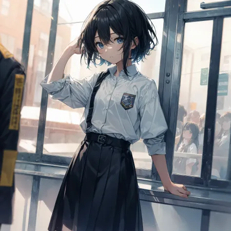 Super high quality by the art god, Ultra-detailed, High resolution, Shinkai Makoto style, anime moe art style, best anime 8K konachan wallpaper, Pixiv Contest Winner, Perfect Anatomy, BREAK,(Please draw a sleepy girl going to school alone.. ),BREAK, a hype...