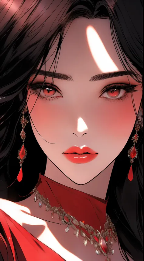 a close up of a woman in a red dress with a necklace, artgerm on artstation pixiv, sakimi chan, extremely detailed artgerm, sakimichan frank franzzeta, trending on artstation pixiv, sakimichan, ! dream artgerm, fanart best artstation, trending on artstatio...