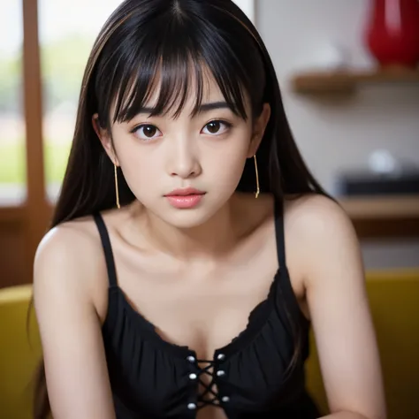 (BEST-QUALITY, MASTERPIECE, ULTRA-HIGH-RESOLUTION, (PHOTOREALISTIC:1.4), RAW-PHOTO, ULTRA DETAILED, PERFECT-ANATOMY), 

at living-room, 1girl, 15-years-old, the most popular Japanese idol, completely drunk, looking at viewer, extremely cute face like a Jap...