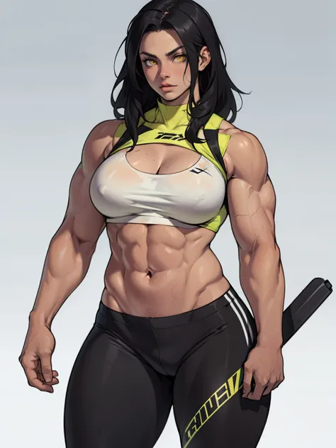 girl solo standing muscular girl toned body large breasts thick yellow eyes black hair pale skin perfect anatomy perfect anatomy perfect anatomy muscular girl toned body large breasts thick muscular girl toned body large breasts