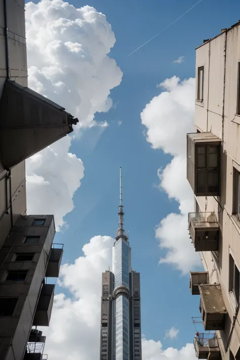 Industrial buildings, telephone poles, cloudy sky, skyscrapers, Eastern Europe, brutalist architecture, a lot of buildings