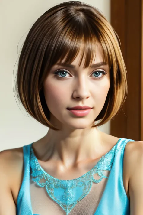 masutepiece, Best Quality, Photorealsitic, Ultra-detailed, finely detail, hight resolution, in 8K, bionde, One 30-year-old woman, stylish bob haircut, perfect hand, perfect fingers, A detailed face, detailed lips, Detailed nose, detailed skin textures, see...