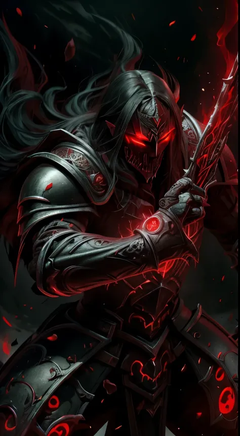 1 man, red glowing eyes, black hair, pale skin, black gold armor,,,vampire king,, fantasy dark souls world, fighting with, vampire Hunter