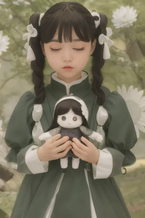 there is a doll that is holding a doll in its hands, boneca pocelain bonito, menina anime , anime , menina pequena loli, menina anime in a maid costume, Loli,  de um gato! maid! vestir, boneca articulada da bola, palace ， Uma menina em Hanfu, doll in hand,...