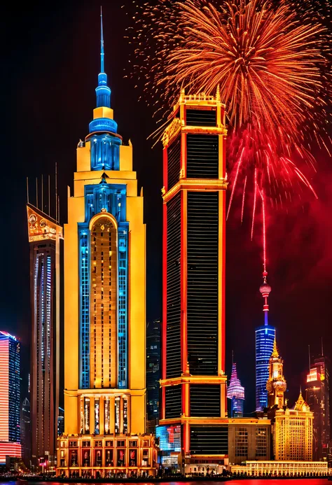 2024 new year’s eve celebration scene design, (red and gold poster design), (happy new year on the electronic projection screen ...