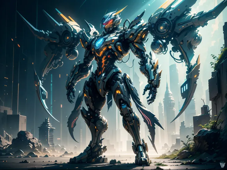 Transparent mechanical bald eagle,cyber punk perssonage,Dreamy glow,luminous neon lights,(globalillumination,Ray traching,HDR,Unrealistic rendering,Rational design,high detal,tmasterpiece,best qualtiy,hyper HD,cinmatic lightinecha musume,vivd colour, Fanta...