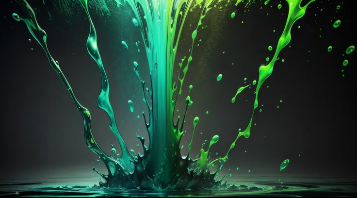 water,colorful,neon,watery,high resolution, high quality,neon color background, dark green, dark green gradient, deep dark grey background, splash