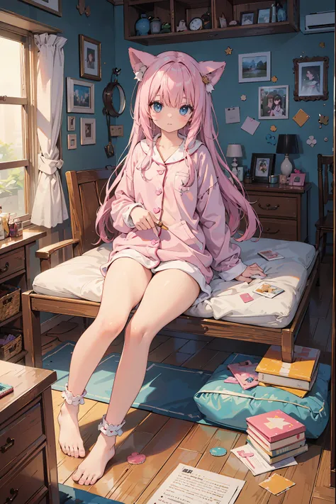 (Masterpiece, top quality, absolute resolution, real stick, realistic materials and textures, perfect anatomy),
BREAK
Subject: Photo girl
Subtitle: Junior high school girls, thighs, small, cute, Kigurumi pajamas
BREAK
pink kawaii room , pink gothic room, m...