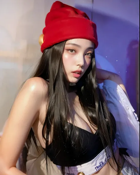 Mujer con cabello largo y negro con un sombrero rojo, dilraba dilmurat, con una gargantilla y un lindo sombrero, Sha Xi, Ilya Kuvshinov con cabello largo, 18 years old, Modelo de Instagram, Gorra roja, Asian girl, Sakimichan, wearing a red backwards cap, X...