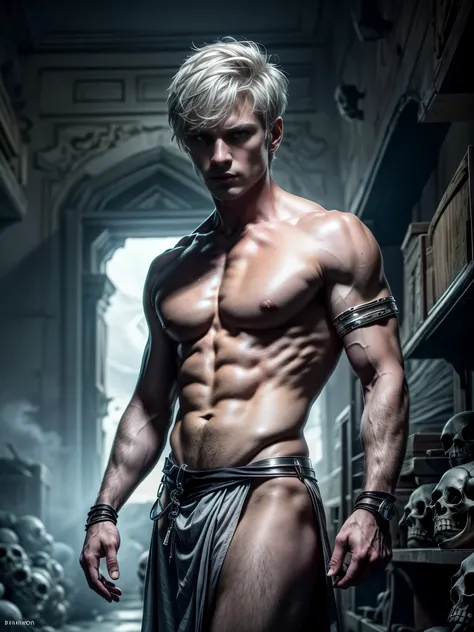 ((masterpiece)),((best quality)),8k, high detailed, ultra-detailed, Stylish Pose, real skin texture, dark cinematic lighting, 21 year-old Italian male model, handsome italian, cute looking, divine look, powerful light blue eyes, Hades god, god of the under...