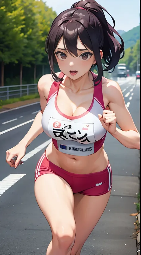 Beautiful big breasted gravure idol running a marathon