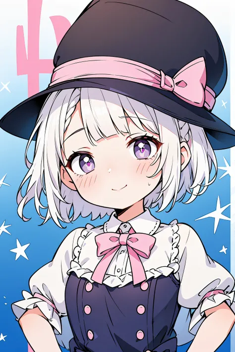 1 girl, Alone,natta,Hands in your pocketedora,Knitted dress) (((White hair with pink highlights,short detailed hair,Half bangs,Wearing a purple bow on the head))),perfect big green eyes, character  design,((Pupils in pink color)),cute anime face, kawaii , ...