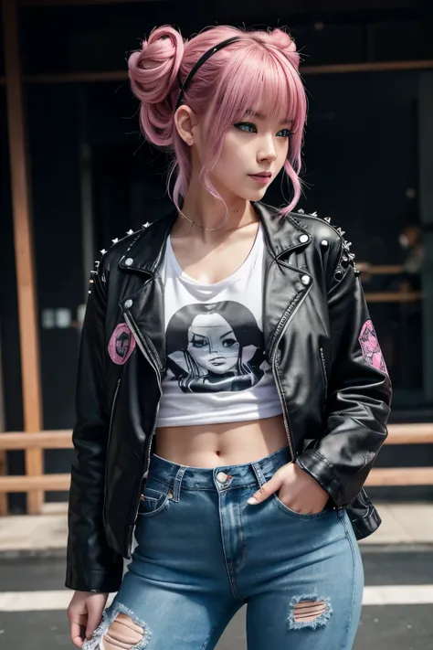 pink hair:2.0, realistic blue eyes:1.3, 175 tall, High resolution 1.2, (8k, RAW Photo, Best quality, Masterpiece), (realistic, photo-realistic:1.2), Ultra detailed face, face likeSana Minatozaki Japanese girl in the city, realistic face, perfect body, 95 c...