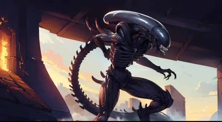 desenhe um xenomorfo do filme alien, iconic creature known for its creepy appearance and biomechanics. be sure to include the ch...