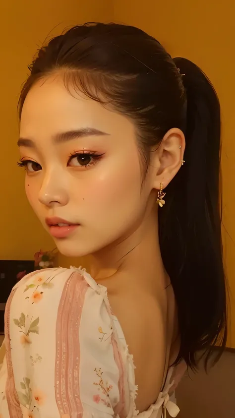 a Close up of a woman with a ponytail and a flowered dress, Blackpink Jennie, tzuyu de dos veces, Cl, Lalisa Manobal, Gongbi, Parque Roseanne de Blackpink, Jossi de Blackpink, Heonhwa Choe, Wan adorable cara coreana, Hermosa mujer surcoreana, Jaeyeon Nam, ...