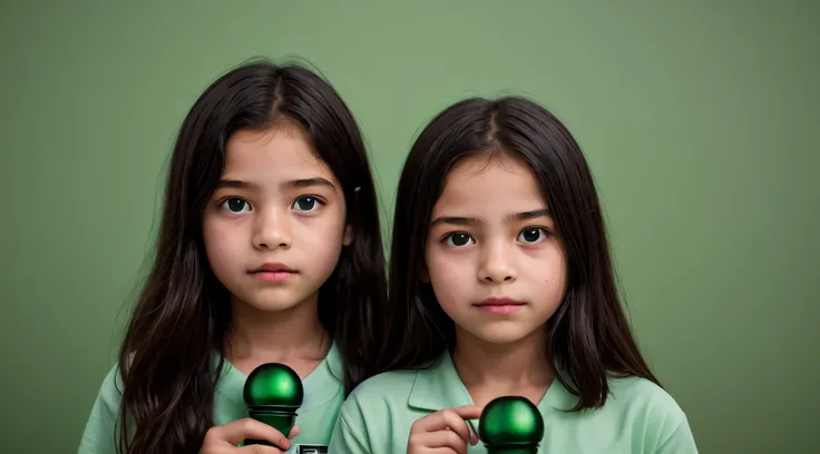 there are two girls kids who are holding a green lamp, olhos verdes sobrenaturais, foto do cartaz, brilho verde,