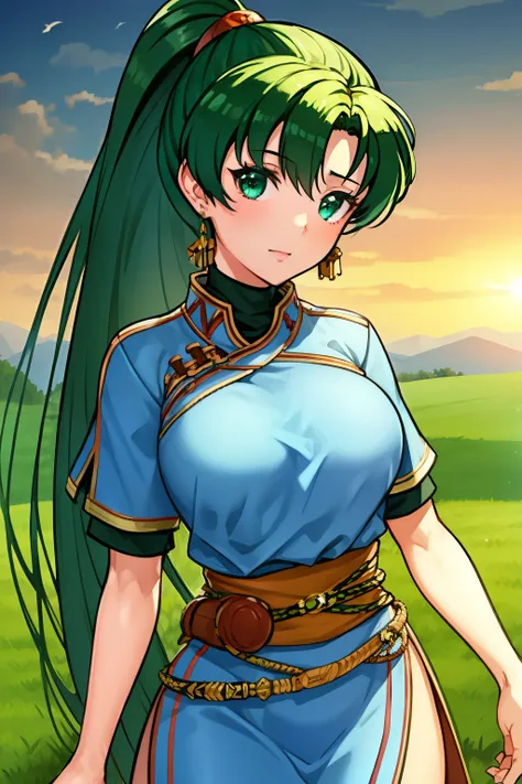 masterpiece, best quality, 1girl, solo, looking at viewer, cowboy shot, lyndis, lyn,