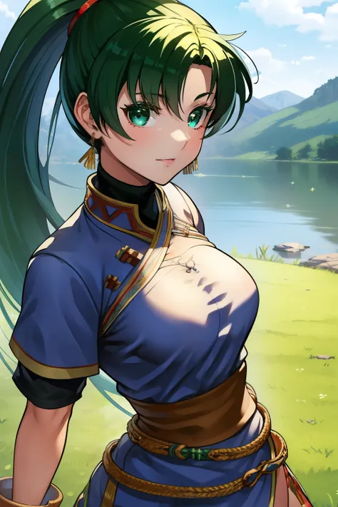 masterpiece, best quality, 1girl, solo, looking at viewer, cowboy shot, Lyndis, Lyn,