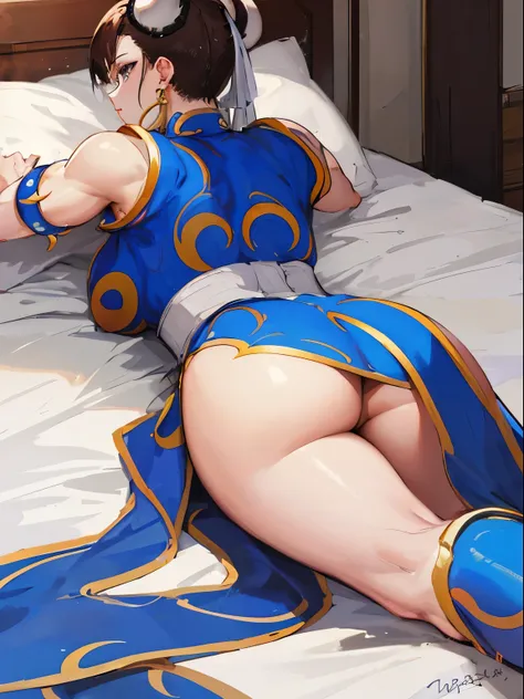 ((Chun li)), ((big ass)), ((better quality)), ((master piece)), is in the room lying on her stomach