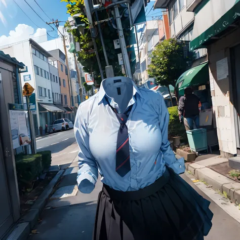 absurdres, highres, ultra detailed, (1girl:1.3),
BREAK
, school uniform,  plaid skirt, school stripe tie, white shirt, (close-up to breasts), cute big breasts, (invisible, no human, headless, handless:1.5)