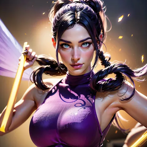 (((1girl))), ((linda garota com cabelo fofo Rosa)), ))),((beautiful girl with fofo Roxo hair)), (seios grandes:1.4),Sagging Tits ((A woman with purple hair and ponytail braid in a superhero pose)), Estilo Gil Elvgren, WLOP, Artgerm (((A 25-year-old woman w...