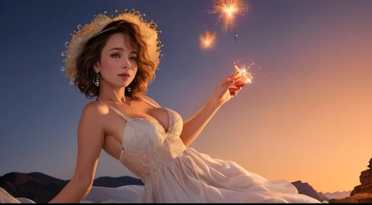 1 girl "Jennifer Grey com vestido vinho longo", （Jogo King Card:1.5, simetria rotacional),Stephen Gammell,(cowboy shot), Minimalist compositions, requintada armadura de cristal，Fio Eletroluminescente, magic sparks, enchanted magical fantasy. Peach Blossom ...