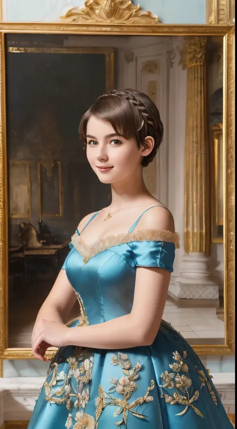 142
(a 20 yo woman,in the palace), (a hyper-realistic), (high-level image quality), ((beautiful hairstyle 46)), ((short-hair:1.4...