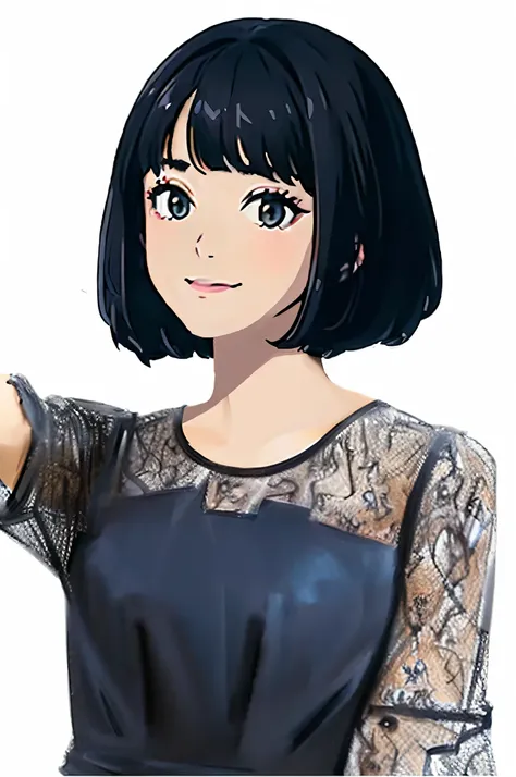 Black-haired anime girl pointing something with her hand, anime portrait of shiina ringo, made with anime painter studio, painted in anime painter studio, anime style portrait, anime girl wearing a black dress, Portrait of an anime girl, semirealistic anim...