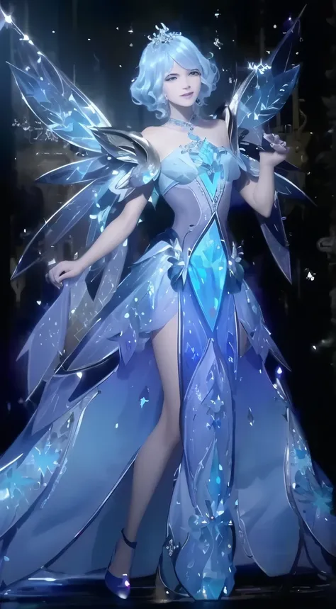 exquisite facial features，one in a blue dress、close-up of a woman with fairy wings, astral fairy, dreamy dress, ethereal wings, ...