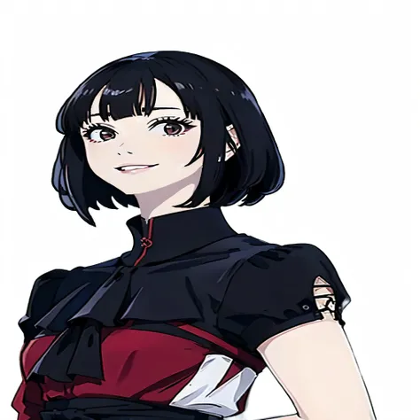 Anime girl with black hair and red dress poses for a photo, sui ishida with black hair, akane owari danganronpa, Yayoi Kasuma, anime portrait of shiina ringo, female Anime Character, anime visual of a young woman, Anime Character, Kotegawa Yui, Portrait of...