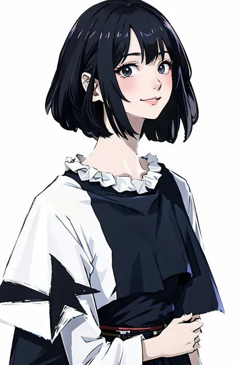 anime Girl with black hair and white blouse posing for picture, Hinata Hyuga, sui ishida with black hair, Anime Character, albedo from the anime overlord, female Anime Character, anime moe art style, anime girl wearing a black dress, Portrait of an anime g...