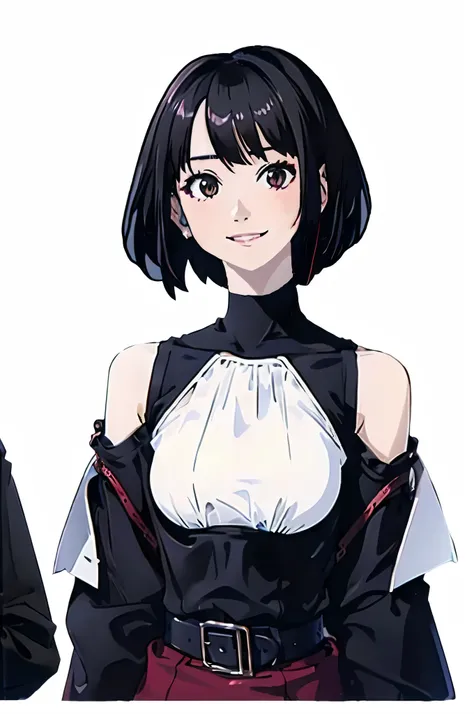 Anime Characters of a woman with a black hair and a white shirt, female Anime Character, anime girl wearing a black dress, anime visual of a young woman, anime girl of the future, sui ishida with black hair, Anime Character, Official art, Kotegawa Yui, Yay...